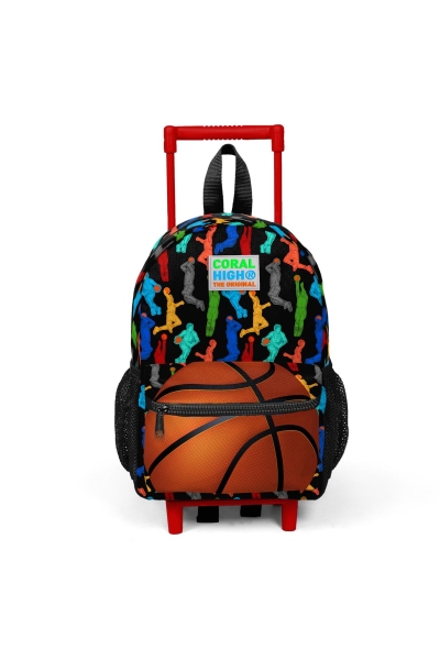 Minik Yuva Çekçekli Sırt Çantası Siyah Basketbol Desenli İki Bölmeli 24011 - 3