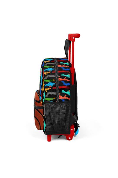 Minik Yuva Çekçekli Sırt Çantası Siyah Basketbol Desenli İki Bölmeli 24011 - 6