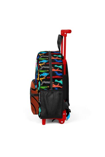 Minik Yuva Çekçekli Sırt Çantası Siyah Basketbol Desenli İki Bölmeli 24011 - 6