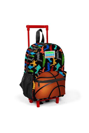 Minik Yuva Çekçekli Sırt Çantası Siyah Basketbol Desenli İki Bölmeli 24011 