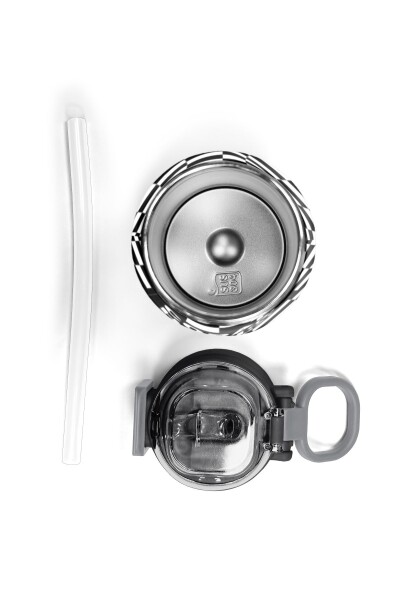 Coral High Kids Siyah Beyaz Dama Desenli Pipetli ve Direkt İçim Çelik Termos 500 ml 31877 - 7