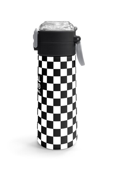 Coral High Kids Siyah Beyaz Dama Desenli Pipetli ve Direkt İçim Çelik Termos 500 ml 31877 - 3