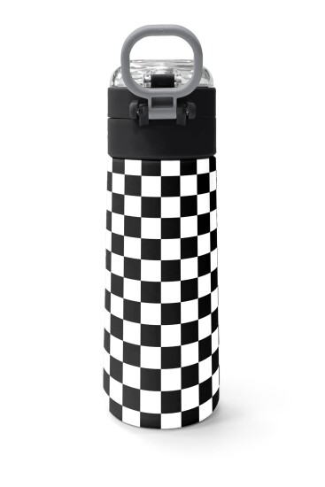 Coral High Kids Siyah Beyaz Dama Desenli Pipetli ve Direkt İçim Çelik Termos 500 ml 31877 - 4