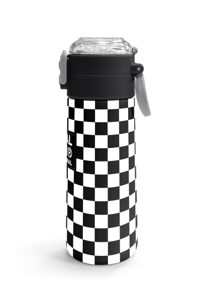Coral High Kids Siyah Beyaz Dama Desenli Pipetli ve Direkt İçim Çelik Termos 500 ml 31877 - 3