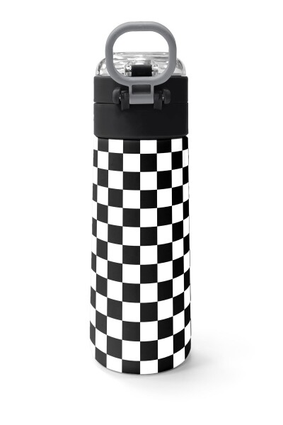 Coral High Kids Siyah Beyaz Dama Desenli Pipetli ve Direkt İçim Çelik Termos 500 ml 31877 - 4