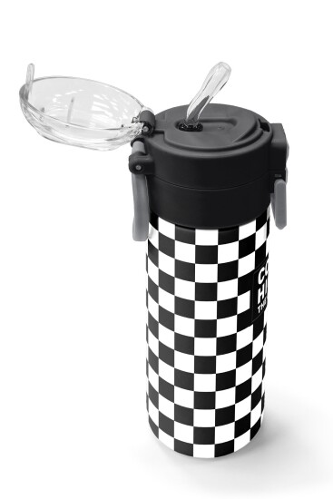 Coral High Kids Siyah Beyaz Dama Desenli Pipetli ve Direkt İçim Çelik Termos 500 ml 31877 - 5