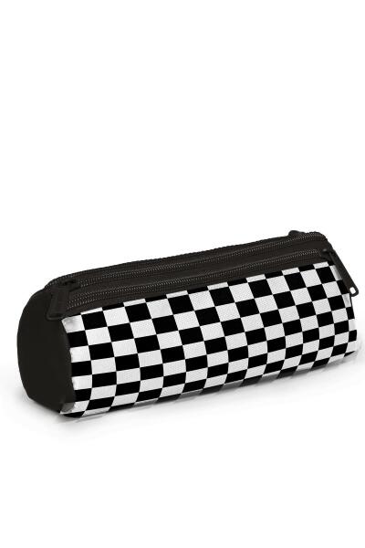 Coral High Kids Siyah Beyaz Dama Desenli Üç Bölmeli Kalem Çantası 11177 - 3