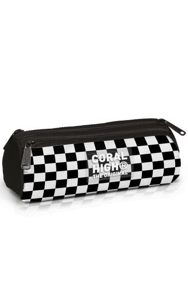 Coral High Kids Siyah Beyaz Dama Desenli Üç Bölmeli Kalem Çantası 11177 - Coral High KIDS