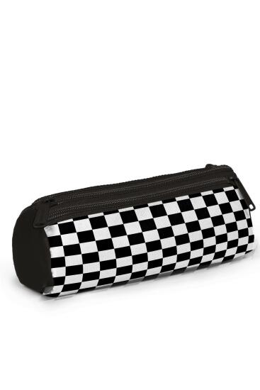 Coral High Kids Siyah Beyaz Dama Desenli Üç Bölmeli Kalem Çantası 11177 - 3