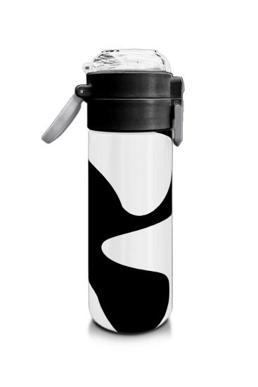 Coral High Kids Siyah Beyaz Desenli Pipetli ve Direkt İçim Çelik Termos 500 ml 31887 - 2