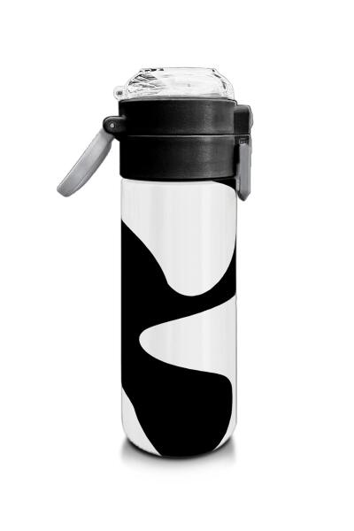 Coral High Kids Siyah Beyaz Desenli Pipetli ve Direkt İçim Çelik Termos 500 ml 31887 - 2
