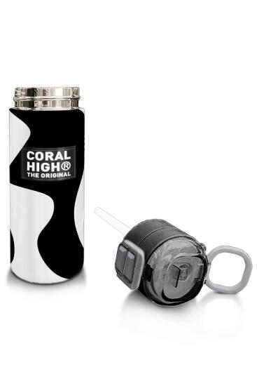 Coral High Kids Siyah Beyaz Desenli Pipetli ve Direkt İçim Çelik Termos 500 ml 31887 - 4