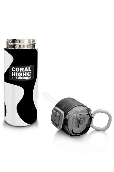 Coral High Kids Siyah Beyaz Desenli Pipetli ve Direkt İçim Çelik Termos 500 ml 31887 - 4
