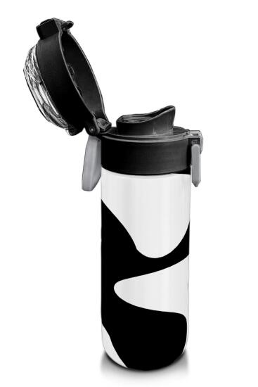 Coral High Kids Siyah Beyaz Desenli Pipetli ve Direkt İçim Çelik Termos 500 ml 31887 - 6