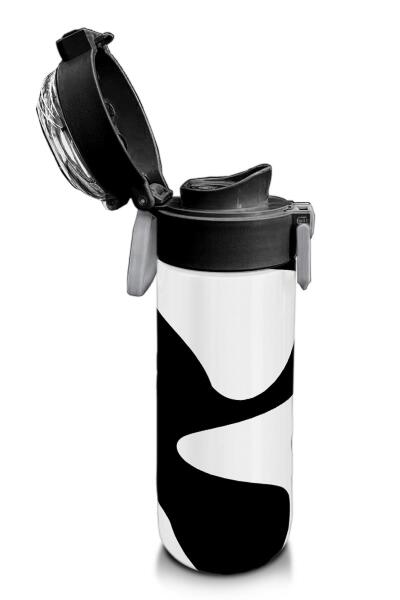 Coral High Kids Siyah Beyaz Desenli Pipetli ve Direkt İçim Çelik Termos 500 ml 31887 - 6