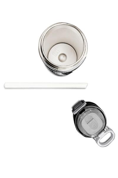 Coral High Kids Siyah Beyaz Desenli Pipetli ve Direkt İçim Çelik Termos 500 ml 31887 - 7