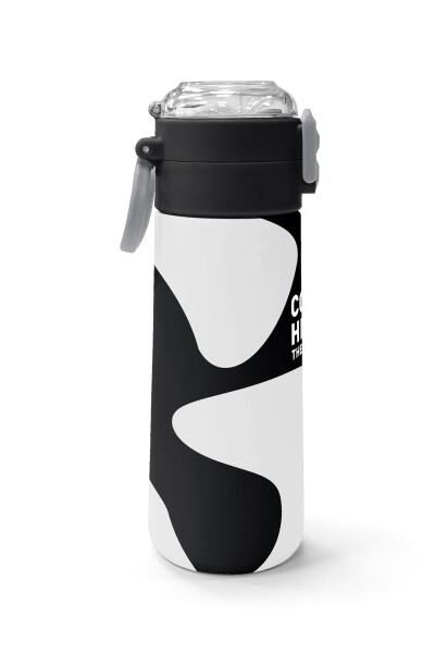 Coral High Kids Siyah Beyaz Desenli Pipetli ve Direkt İçim Çelik Termos 500 ml 31887 - 2