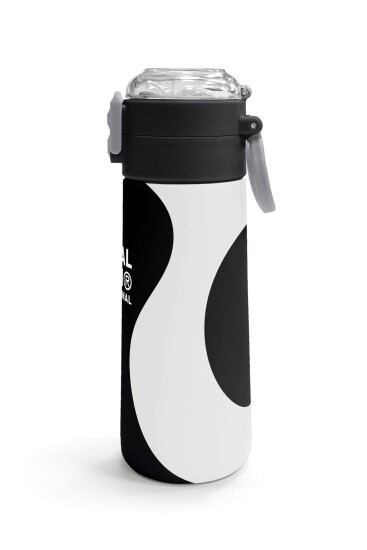 Coral High Kids Siyah Beyaz Desenli Pipetli ve Direkt İçim Çelik Termos 500 ml 31887 - 3