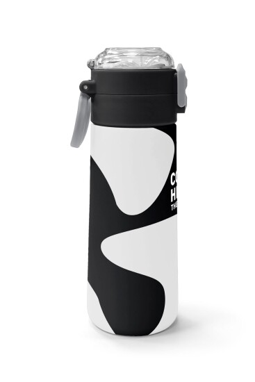 Coral High Kids Siyah Beyaz Desenli Pipetli ve Direkt İçim Çelik Termos 500 ml 31887 - 2