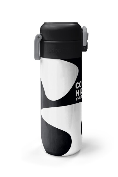 Coral High Kids Siyah Beyaz Desenli Pipetli ve Direkt İçim Çelik Termos 500 ml 31887 - 5