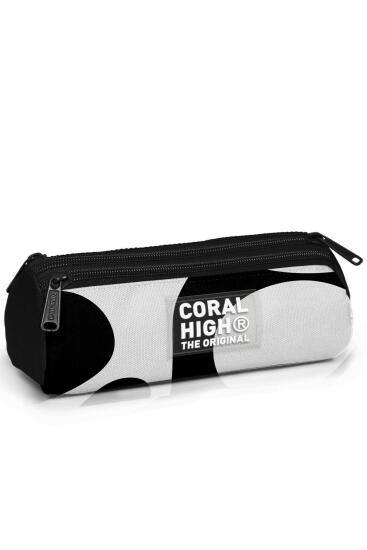Coral High Kids Siyah Beyaz Desenli Üç Bölmeli Kalem Çantası 11187 