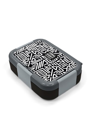 Coral High Kids Siyah Beyaz Geometrik Desenli Paslanmaz Çelik Beslenme Kabı 39189 - 2