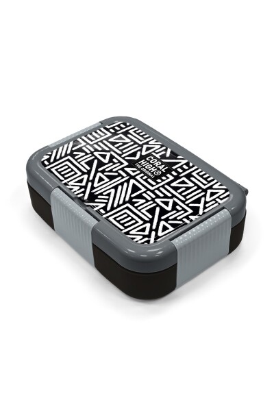 Coral High Kids Siyah Beyaz Geometrik Desenli Paslanmaz Çelik Beslenme Kabı 39189 - 2