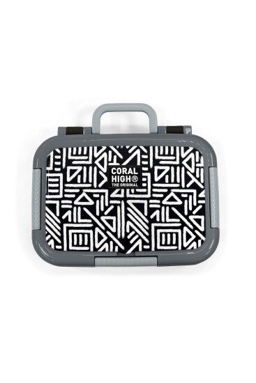 Coral High Kids Siyah Beyaz Geometrik Desenli Paslanmaz Çelik Beslenme Kabı 39189 - 5