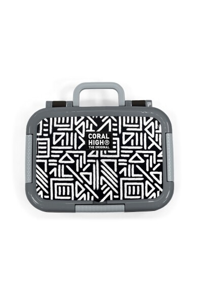 Coral High Kids Siyah Beyaz Geometrik Desenli Paslanmaz Çelik Beslenme Kabı 39189 - 5