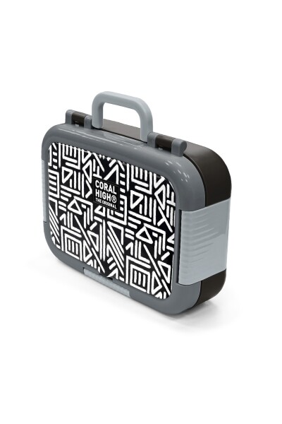 Coral High Kids Siyah Beyaz Geometrik Desenli Paslanmaz Çelik Beslenme Kabı 39189 - 4