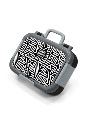 Coral High Kids Siyah Beyaz Geometrik Desenli Paslanmaz Çelik Beslenme Kabı 39189 