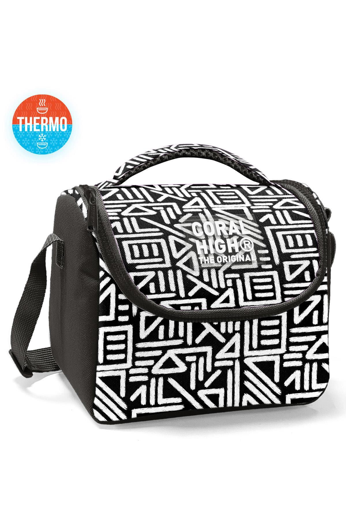 Coral High Kids Siyah Beyaz Geometrik Desenli Thermo Beslenme Çantası 22782