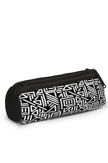 Coral High Kids Siyah Beyaz Geometrik Desenli Üç Bölmeli Kalem Çantası 11182 - 3