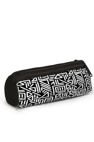 Coral High Kids Siyah Beyaz Geometrik Desenli Üç Bölmeli Kalem Çantası 11182 - 3
