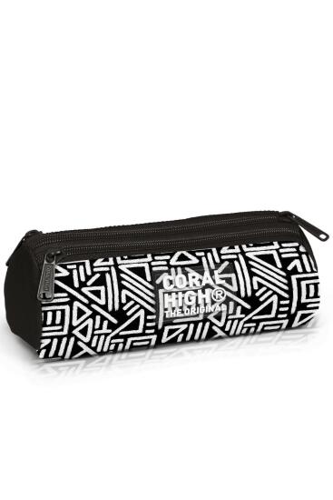 Coral High Kids Siyah Beyaz Geometrik Desenli Üç Bölmeli Kalem Çantası 11182 - Coral High KIDS