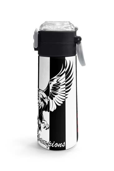 Coral High Kids Siyah Beyaz Kartal Taraftar Desenli Pipetli ve Direkt İçim Çelik Termos 500 ml 31789 - 3