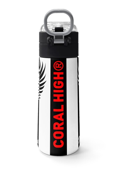 Coral High Kids Siyah Beyaz Kartal Taraftar Desenli Pipetli ve Direkt İçim Çelik Termos 500 ml 31789 - 4
