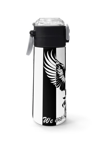 Coral High Kids Siyah Beyaz Kartal Taraftar Desenli Pipetli ve Direkt İçim Çelik Termos 500 ml 31789 - 2