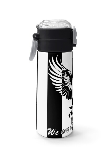 Coral High Kids Siyah Beyaz Kartal Taraftar Desenli Pipetli ve Direkt İçim Çelik Termos 500 ml 31789 - 2