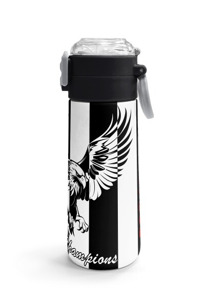 Coral High Kids Siyah Beyaz Kartal Taraftar Desenli Pipetli ve Direkt İçim Çelik Termos 500 ml 31789 - 3