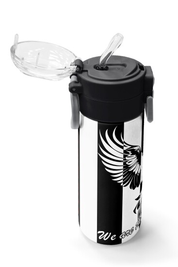 Coral High Kids Siyah Beyaz Kartal Taraftar Desenli Pipetli ve Direkt İçim Çelik Termos 500 ml 31789 - 5