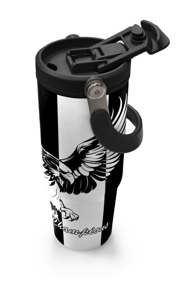 Coral High Kids Siyah Beyaz Kartal Taraftar Desenli Pipetli ve Direkt İçim Çelik Termos 900 ml 38732 - 3