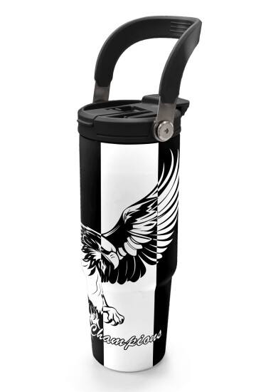 Coral High Kids Siyah Beyaz Kartal Taraftar Desenli Pipetli ve Direkt İçim Çelik Termos 900 ml 38732 - 4