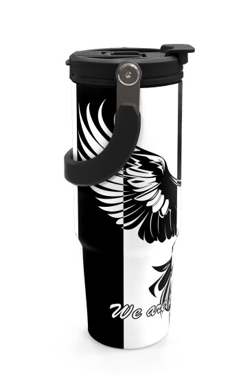 Coral High Kids Siyah Beyaz Kartal Taraftar Desenli Pipetli ve Direkt İçim Çelik Termos 900 ml 38732 - 6