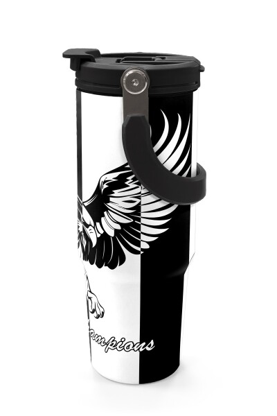 Coral High Kids Siyah Beyaz Kartal Taraftar Desenli Pipetli ve Direkt İçim Çelik Termos 900 ml 38732 - 5