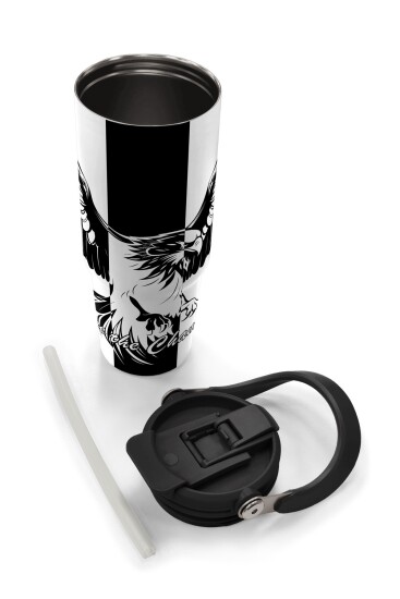 Coral High Kids Siyah Beyaz Kartal Taraftar Desenli Pipetli ve Direkt İçim Çelik Termos 900 ml 38732 - 8