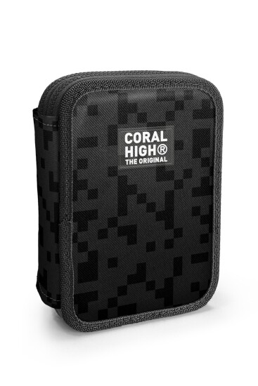 Coral High Kids Siyah Blok Desenli Çift Katlı Kalem Çanta 31118 - Coral High