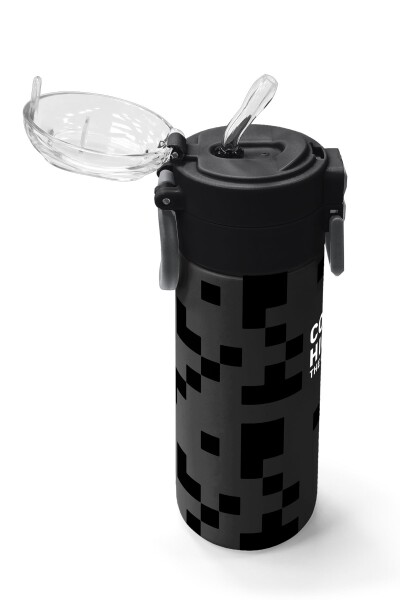 Coral High Kids Siyah Blok Desenli Pipetli ve Direkt İçim Çelik Termos 500 ml 31894 - 5