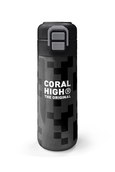 Coral High Kids Siyah Blok Desenli Pipetli ve Direkt İçim Çelik Termos 500 ml 31894 - 4