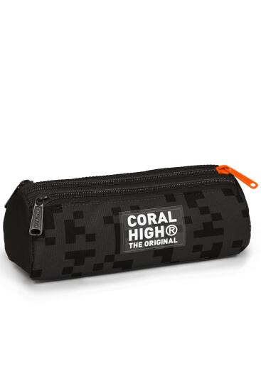 Coral High Kids Siyah Blok Desenli Üç Bölmeli Kalem Çantası 11194 